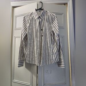 Foxcroft Brown and White Striped Button Down Shirt